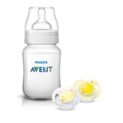 Obrázok Avent fľaša 260ml Klasik+ cumlík nočný 0-6m