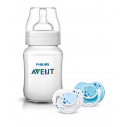 Obrázok Avent fľaša 260ml Klasik+ cumlík nočný 0-6m